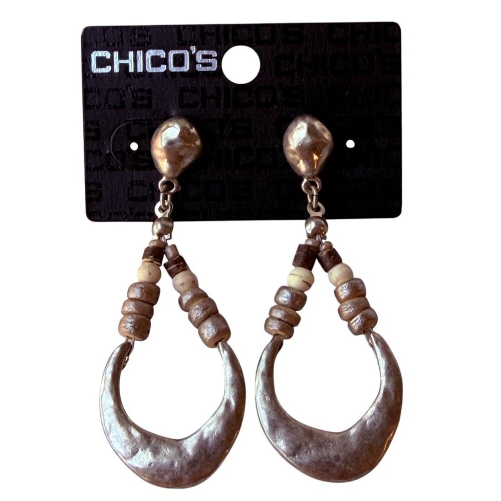 Y2K Chico’s Mixed Metal Crescent Drop Earrings Bead Accents Witchy Aesthetic NOS